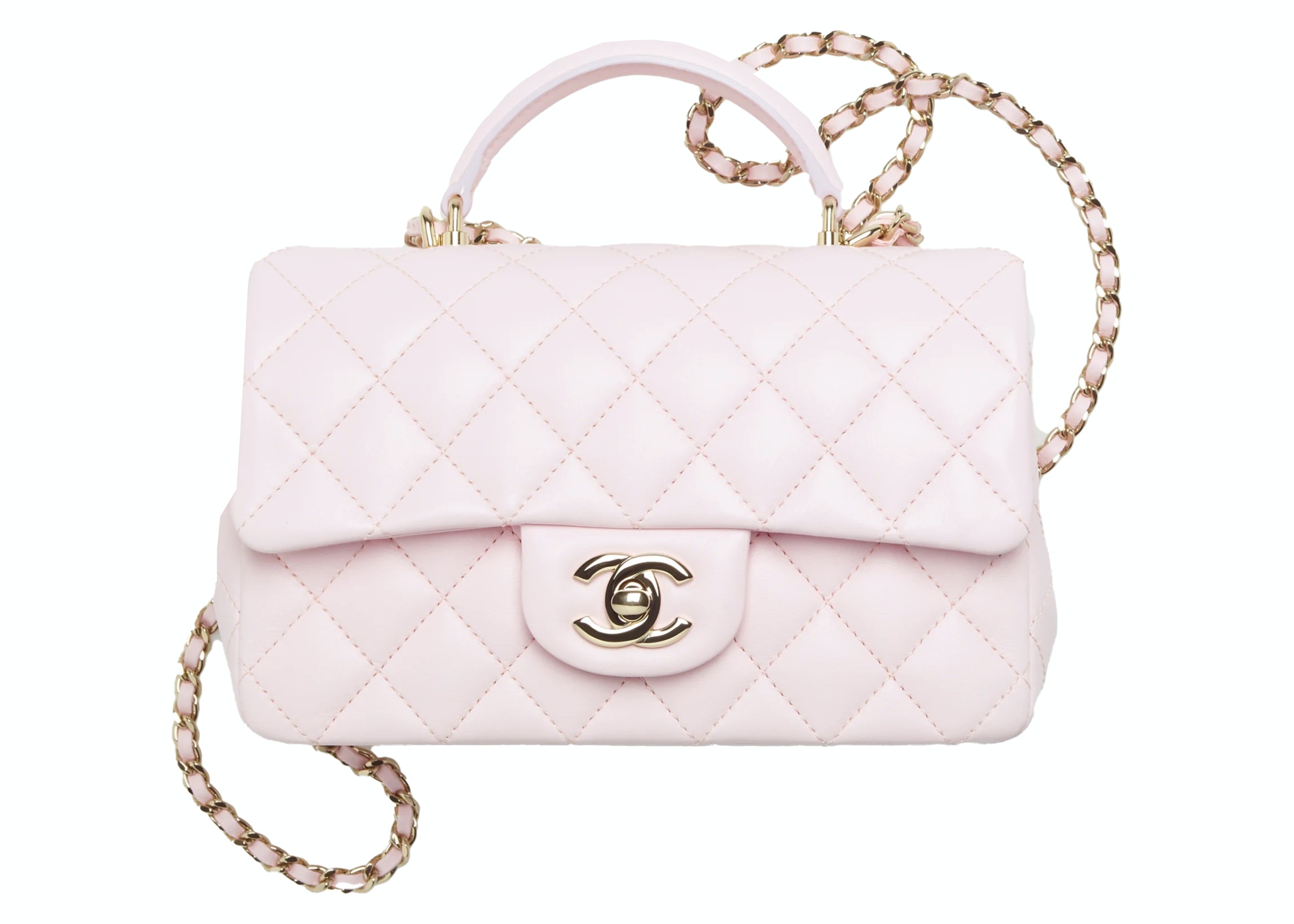 Chanel Mini Square Flap Bag Pink Iridescent Lambskin Silver Hardware   lupongovph